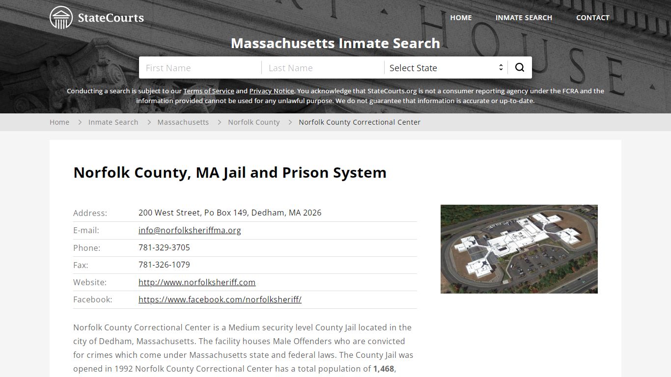 Norfolk County Correctional Center Inmate Records Search, Massachusetts ...